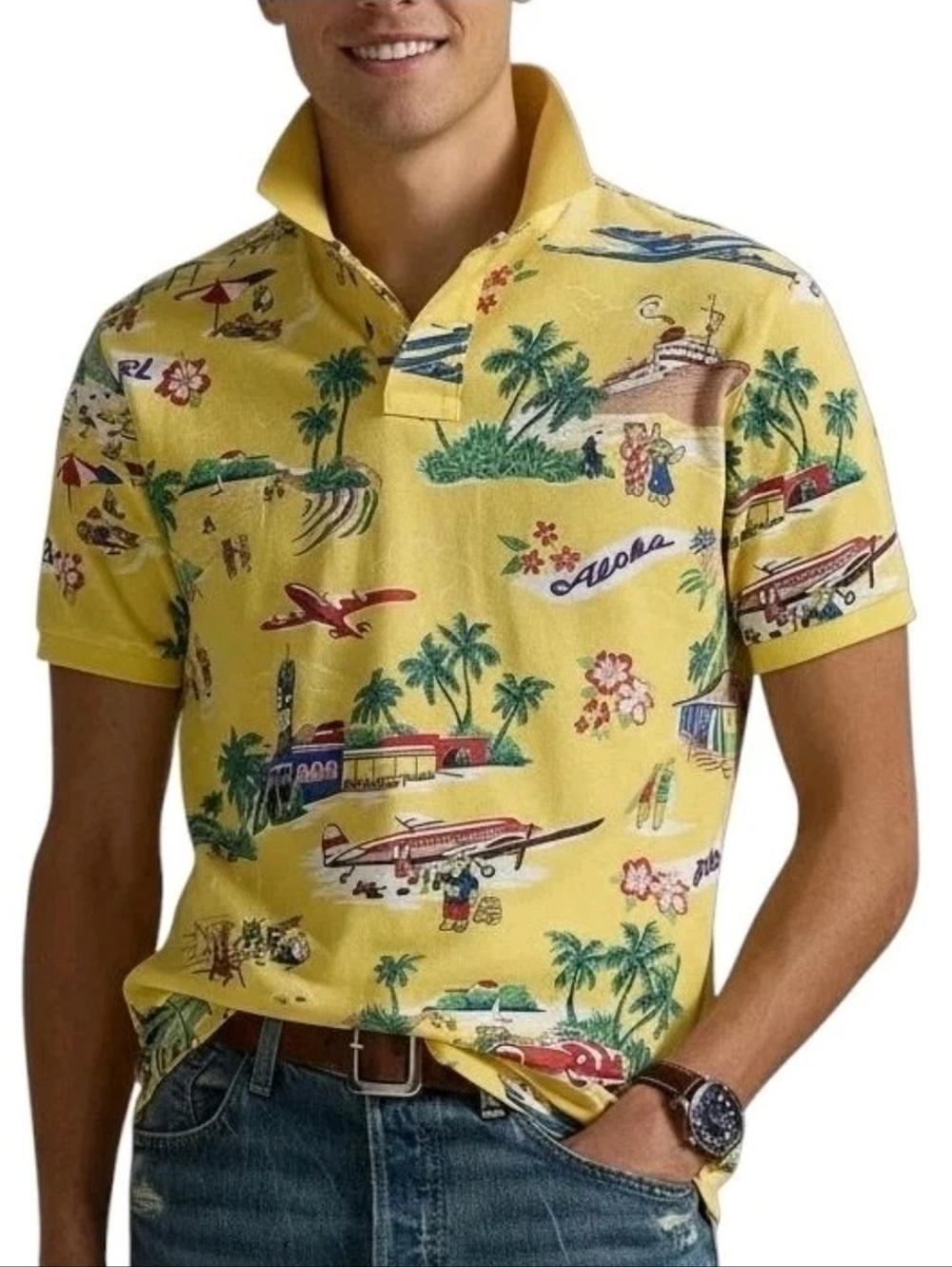 Polo Ralph Lauren Yellow Hawaiian Print Polo Shirt - Msrp $168